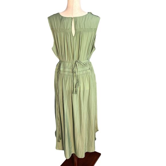 Tahari V-Neck Sleeveless Drawstring Waist Green Midi Dress Plus Size 1X NEW - Picture 7 of 10